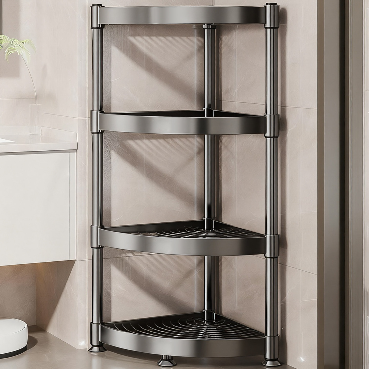 优质不锈钢厨房转角置物架落地多层三脚架多功能三角落收纳锅具架