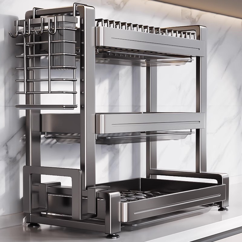 不锈钢碗碟收纳架厨房多功能置物架家用沥水碗架放碗盘碗筷收纳盒