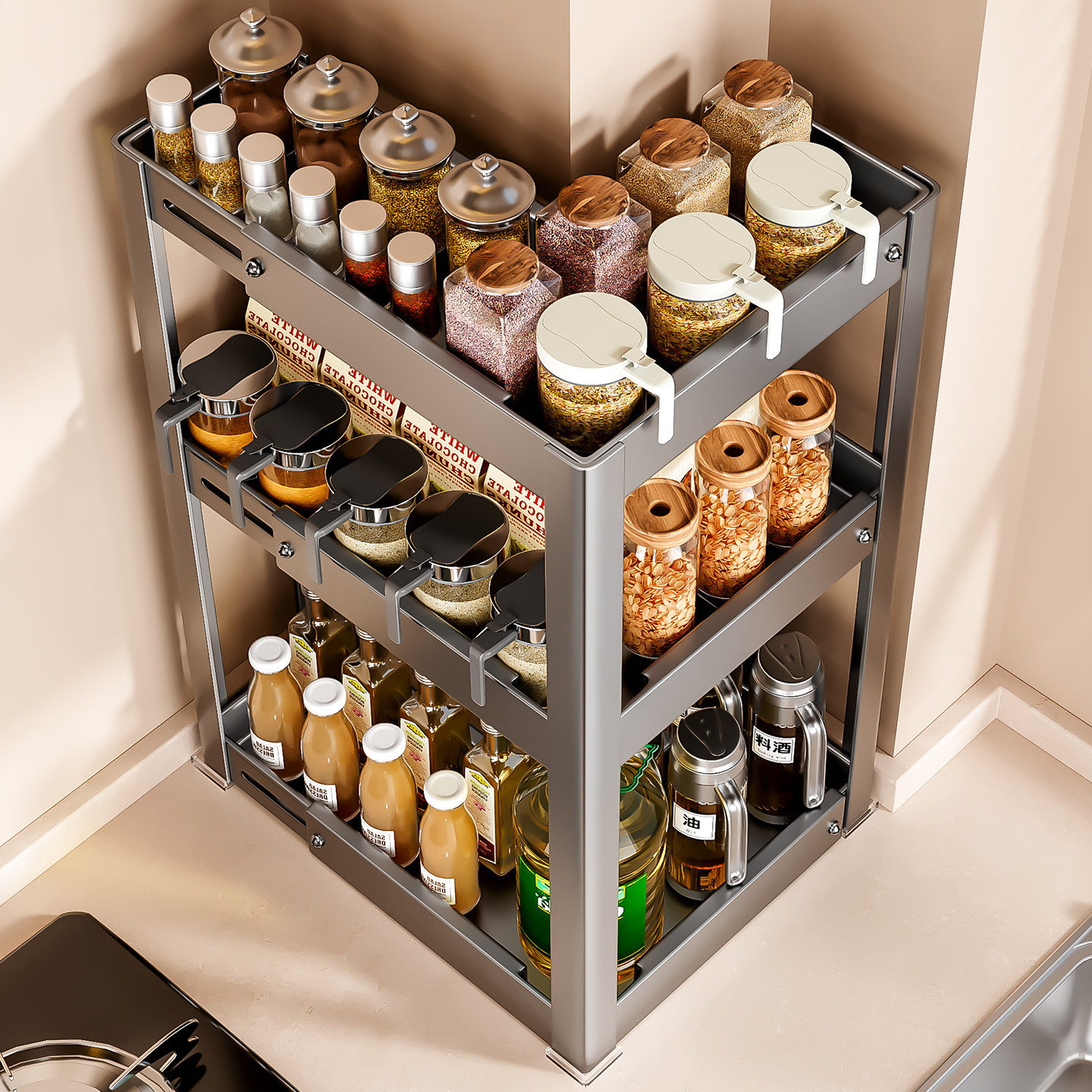厨房转角调料品置物架2025新款多功能台面拐角刀架调味料放置收纳,厨房/烹饪用具,厨房置物架/置物柜/角架,淘宝优惠券,粉丝福利购,淘宝优惠卷