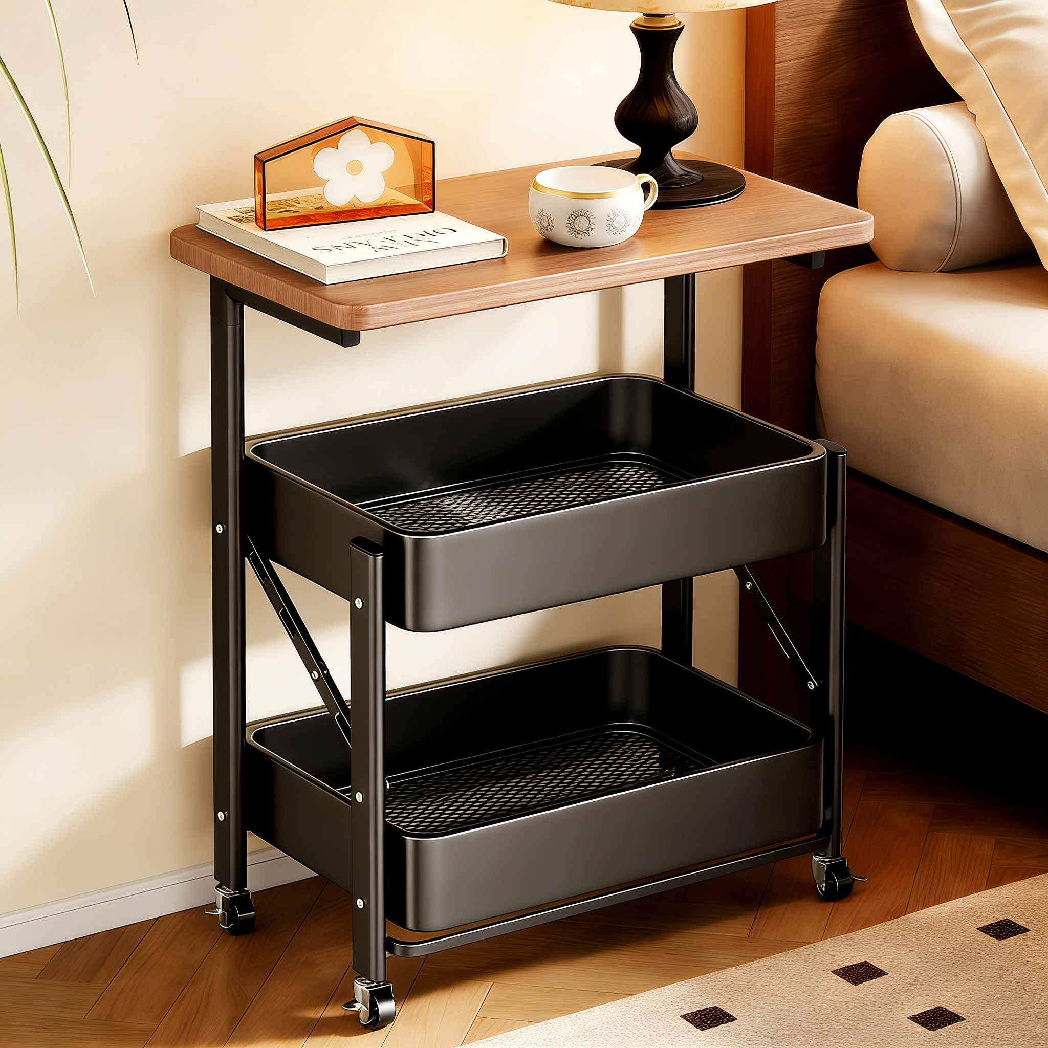 床头柜置物架窄款落地可移动夹缝家用卧室折叠零食小推车收纳架子,住宅家具,床头柜,淘宝优惠券,粉丝福利购,淘宝优惠卷