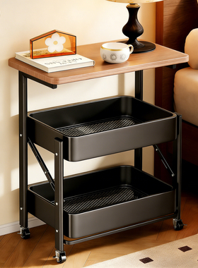 床头柜置物架窄款落地可移动夹缝家用卧室折叠零食小推车收纳架子