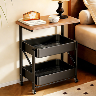 床头柜置物架窄款落地可移动夹缝家用卧室折叠零食小推车收纳架子