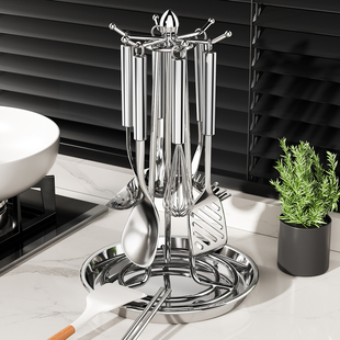 新款不锈钢锅铲置物架厨房挂汤勺子铲子挂架旋转挂钩厨具收纳神器