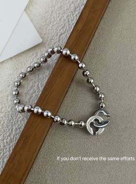 s925纯银四叶草双扣头圆珠子时尚高级手链小众设计感百搭手饰