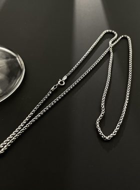 s925纯银2mm复古做旧男女款项链 潮流百搭龙骨做旧复古泰银配链