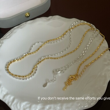 S925纯银时髦韩版橄榄珠圆珠拼接设计项链INS风博主穿搭时髦脖链