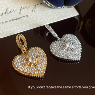 s925纯银爱心满钻八芒星吊坠小众设计简约时髦中古风vintage