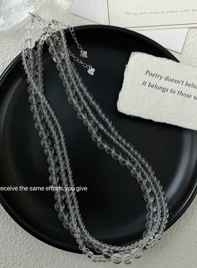 S925纯银清凉感透明白水晶锁骨项链ins气质高级感小众设计百搭