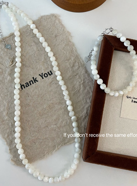 S925纯银白色珍珠串珠手链项链轻奢高级ins小众独特简约时尚