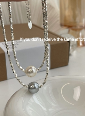 S925纯银碎银子一颗珍珠项链