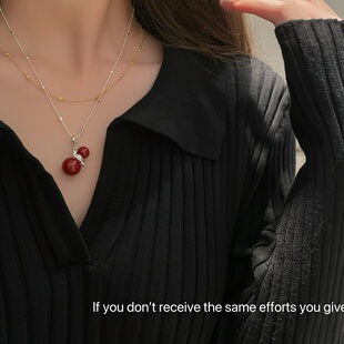 S925纯银红色葫芦镶钻万能扣吊坠项链小众设计ins简约高级感轻奢