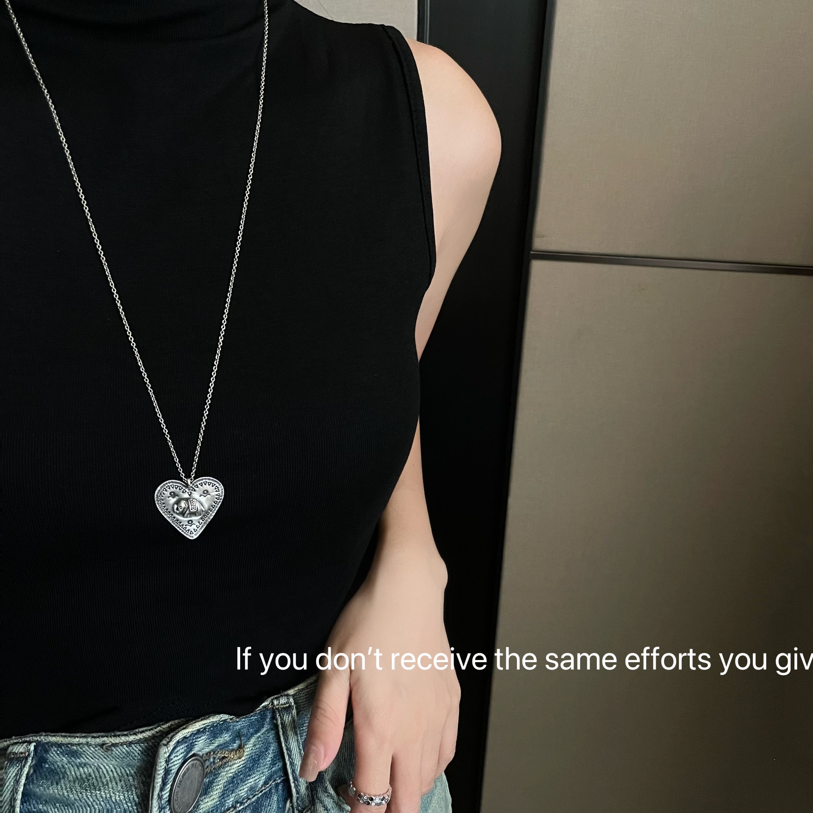 S925纯银泰国清迈手工爱心大象项链复古时尚小众设计高级感毛衣链