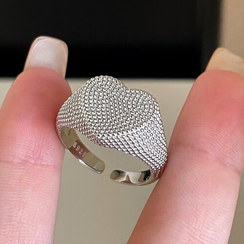 S925纯银满天星爱心开口戒指小众设计开口时尚百搭轻奢中古高级感