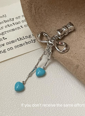 S925纯银蓝色爱心蝴蝶结立体万能扣吊坠ins小众设计时尚百搭高级