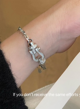 S925纯银李佳琪同款马蹄扣抽拉手链满钻精工小众设计轻奢百搭款