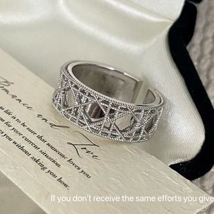 S925纯银藤格纹编织开口戒指女复古时尚 轻奢气质高级感重工小众