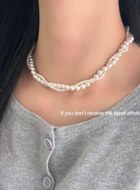 施家强光正圆双层珍珠手链项链