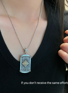 s925纯银复古做旧大黑天方牌吊坠时尚高级国潮百搭重工