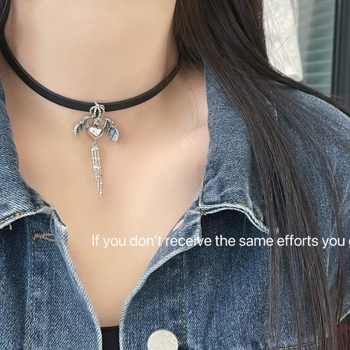 暗黑恶魔之心锆石链条流苏吊坠