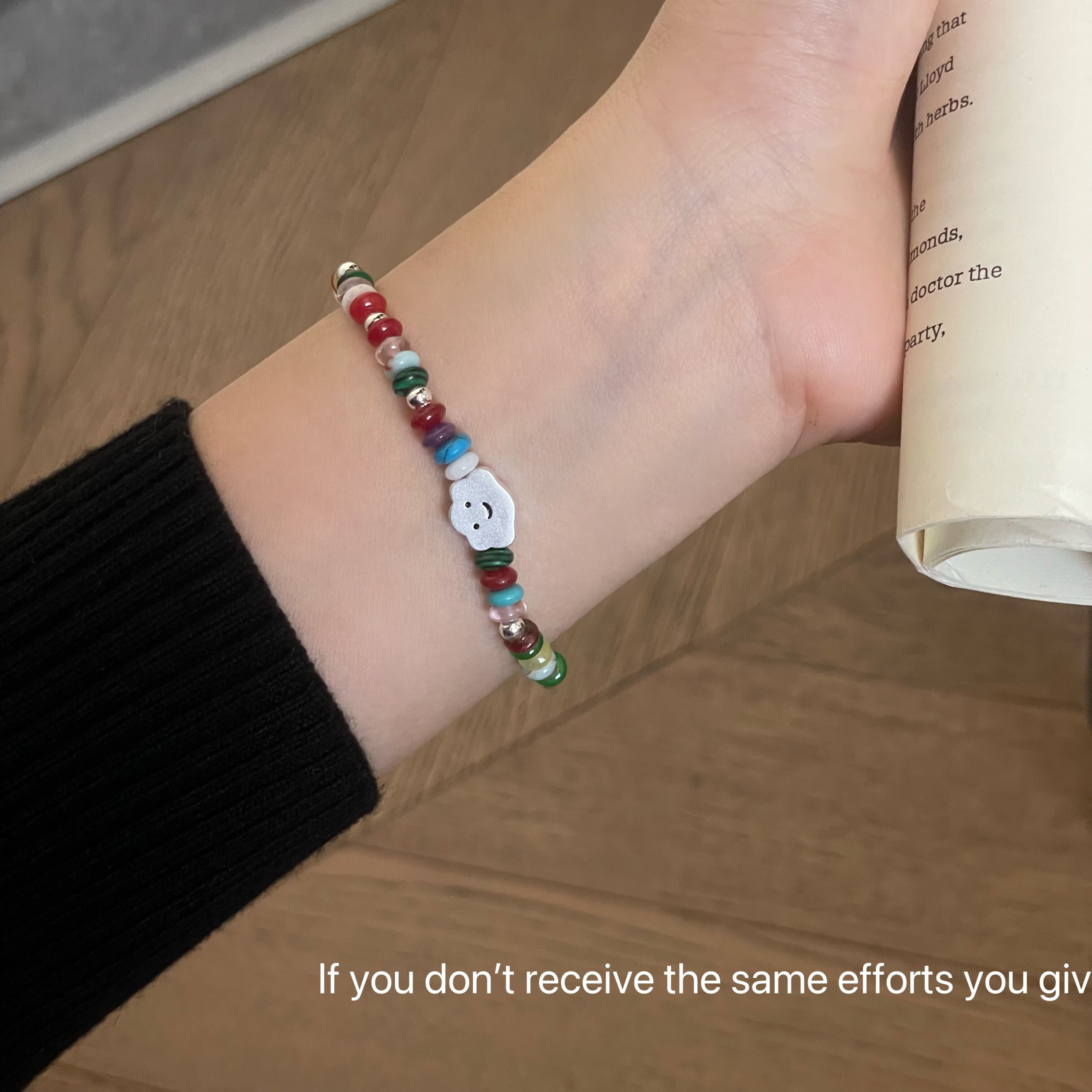 S925纯银彩色多巴胺笑脸云朵串珠手链女高级感ins简约小众设计