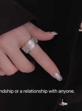 S925纯银开口设计唐草纹女戒指