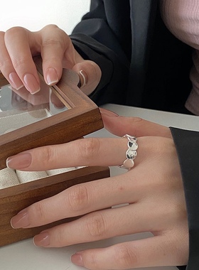 s925纯银鱼鳞片开口戒指ins高级冷淡风小众设计风格时尚气质