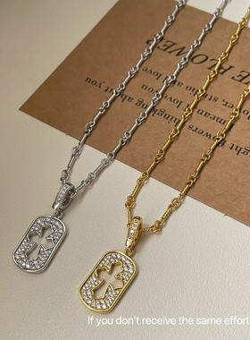 S925纯银小方牌十字架项链女轻奢小众设计高级感锁骨链小众气质