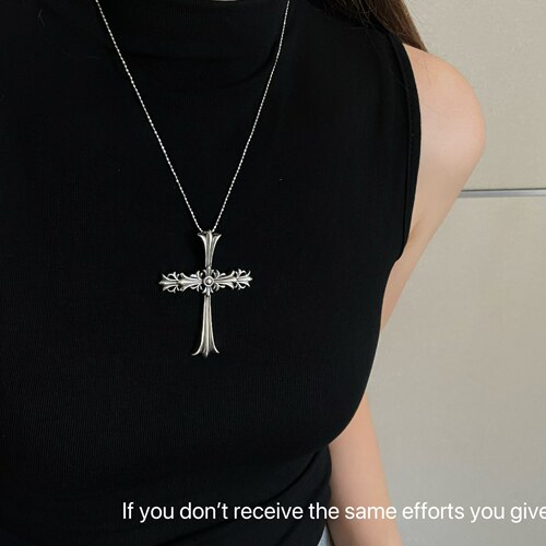 S925银经典鸢尾花十字架吊坠项链重工复古高级感轻奢小众设计