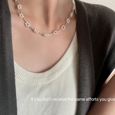 S925纯银满天星珍珠花朵项链小众设计简约时尚气质ins高级感时尚