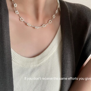 S925纯银满天星珍珠花朵项链小众设计简约时尚 气质ins高级感时尚