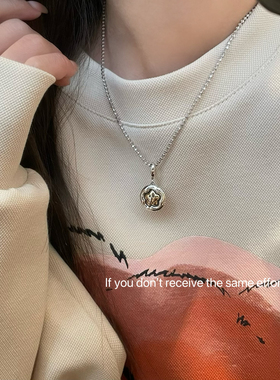 S925纯银金银笑脸太阳花吊坠项链女小众设计感锁骨链高级简约百搭