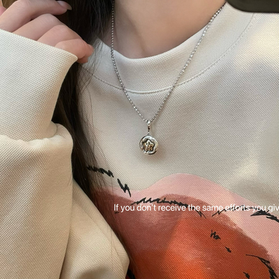 S925纯银金银笑脸太阳花吊坠项链女小众设计感锁骨链高级简约百搭