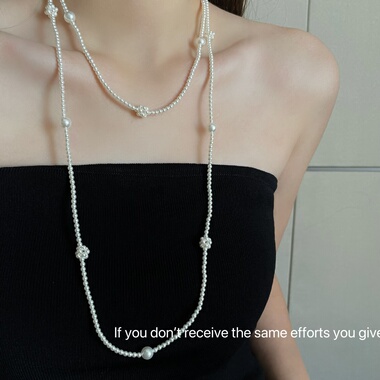 S925纯银高级感编织绣球珍珠长款项链可叠带长珍珠轻奢小众项链