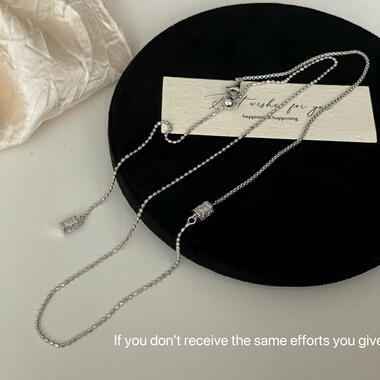 S925纯银六字真言抽拉拼接项链简约时尚个性ins风甜酷嘻哈毛衣链