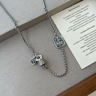 S925纯银绿度母项链复古重工麻绳项链精工时尚国潮男女款单链配链