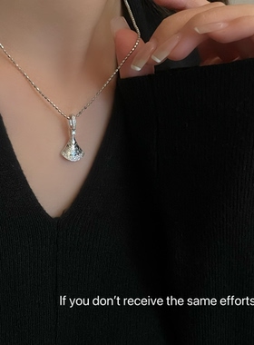 S925纯银满钻碎冰冰小裙子吊坠项链轻奢扇形气质小众设计高级感
