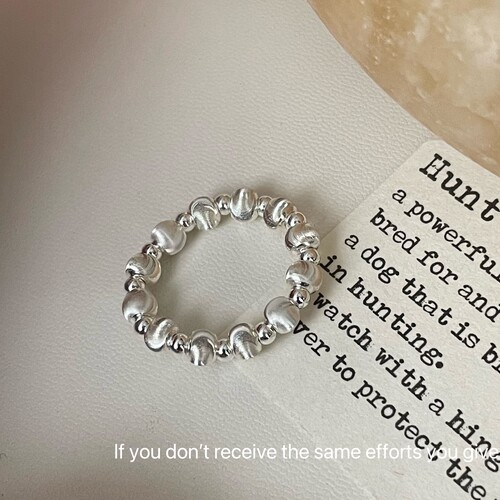 s925纯银闪闪猫眼间隔银珠戒指女小众设计精致轻奢简约百搭