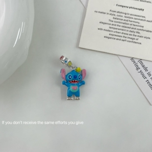 s925纯银卡通史迪仔可打开小手机珐琅吊坠项链小众卡哇伊卫衣链