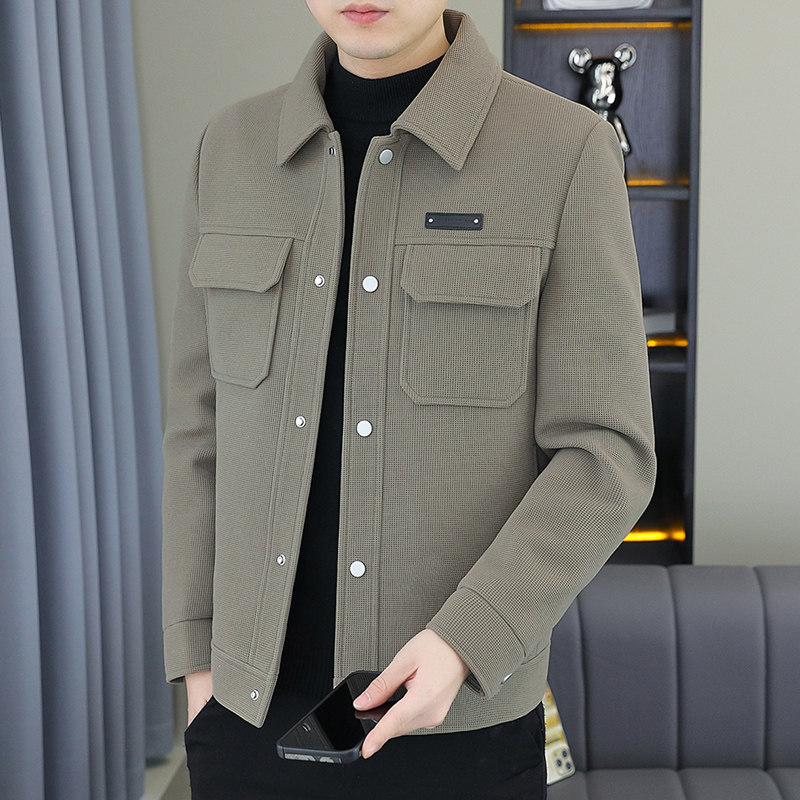翻领毛呢外套男秋冬季新款加绒加厚夹克高端青年商务休闲短款风衣