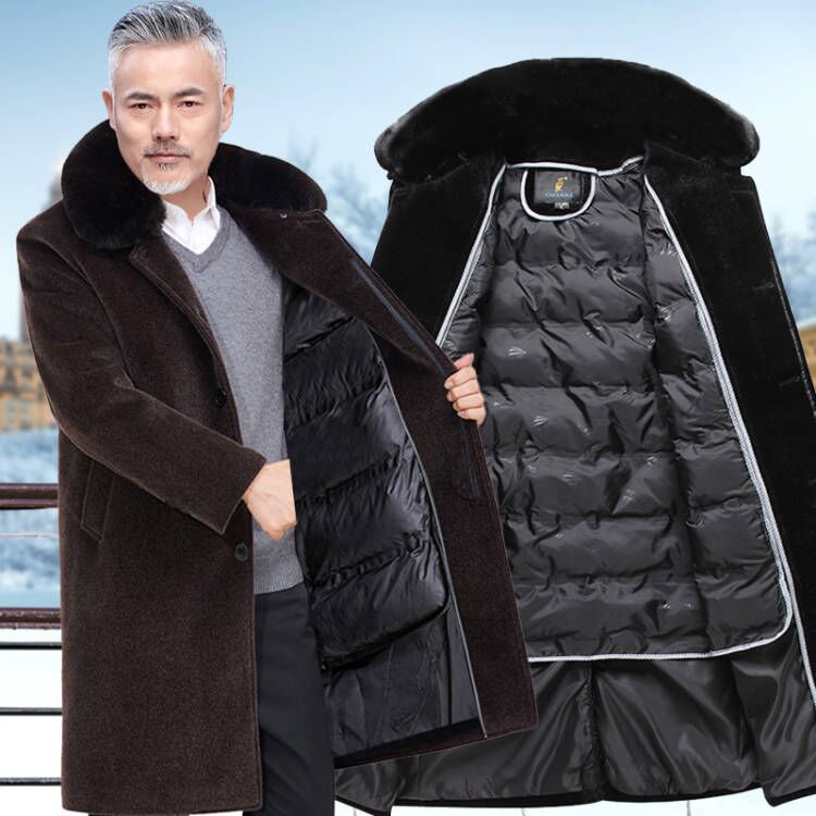 中老年男毛呢大衣可拆卸内胆爸爸