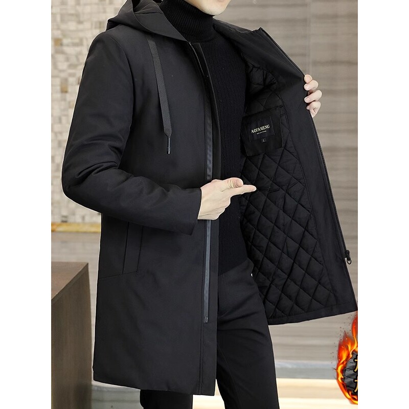 男士棉衣秋冬季加厚保暖棉袄子潮流休闲风衣中长款连帽夹棉服外套