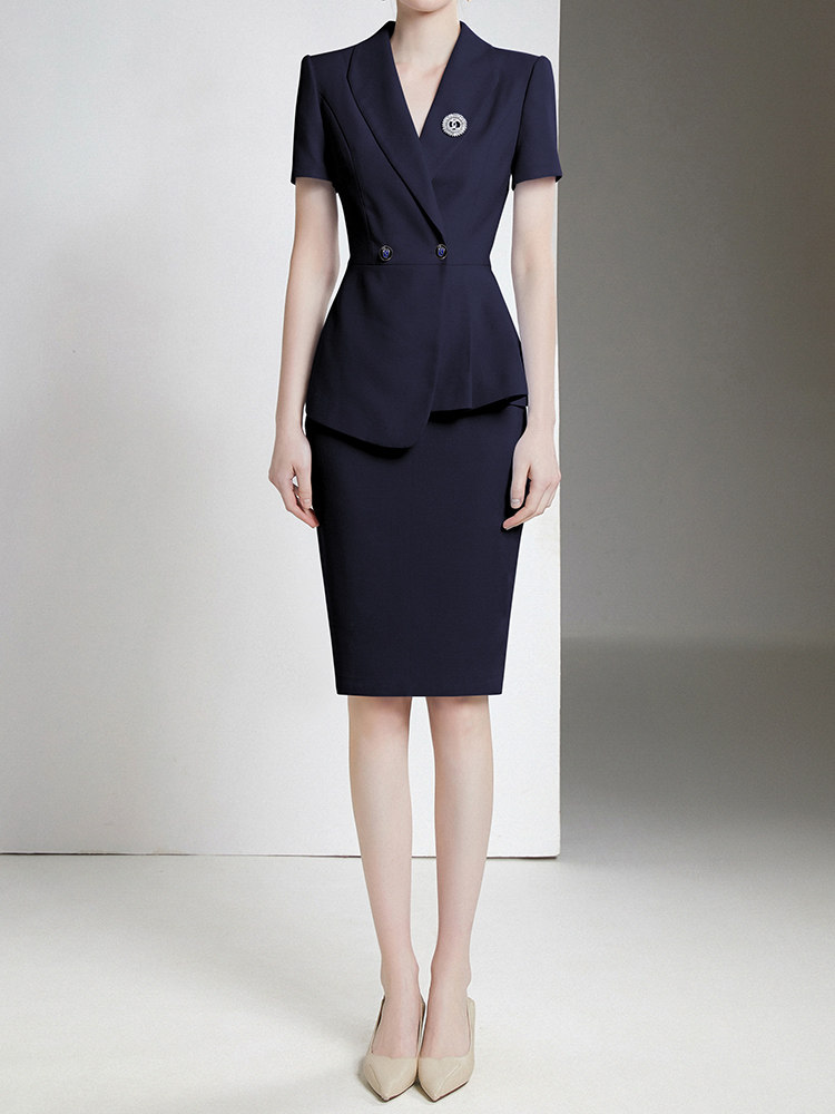 HIGH-END SUITS SKIRTS WOMENS SUMMER SHORT-SLEEVED TEMPERAMENT FRONT DESK PROFESSIONAL FORMAL WEAR THIN HOTEL MANAGER OVERALLS