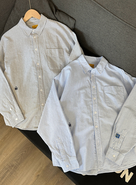 干干净净 cityboy宽松廓形衬衣 刺绣点缀 文艺条纹休闲长袖衬衫男