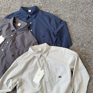 口袋刺绣衬衣 衬衫 微弹户外快干 翻领纯色休闲长袖 男士 日系经典