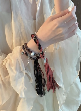 异域风新中式编织手串拉萨藏红色复古饰品藏式手链民族风