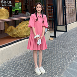 韩版甜美俏皮Polo领连衣裙女2025夏季新款法式宽松显瘦百褶短裙子，女装连衣裙，2D043