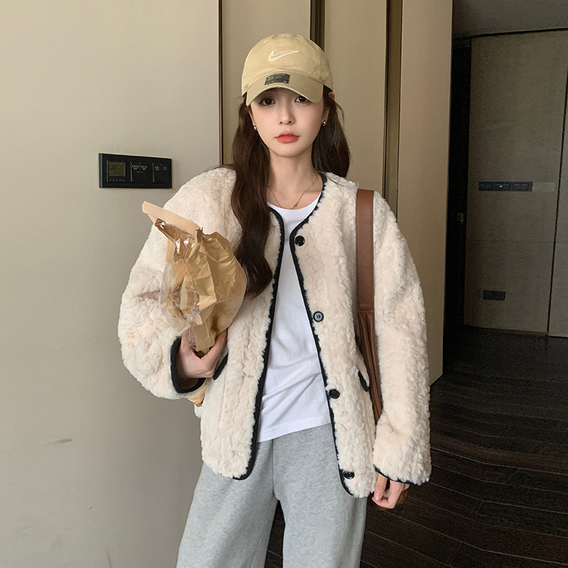 现货款号W1038皮毛一体羊羔毛外套P185K278,女装毛呢外套,2D043