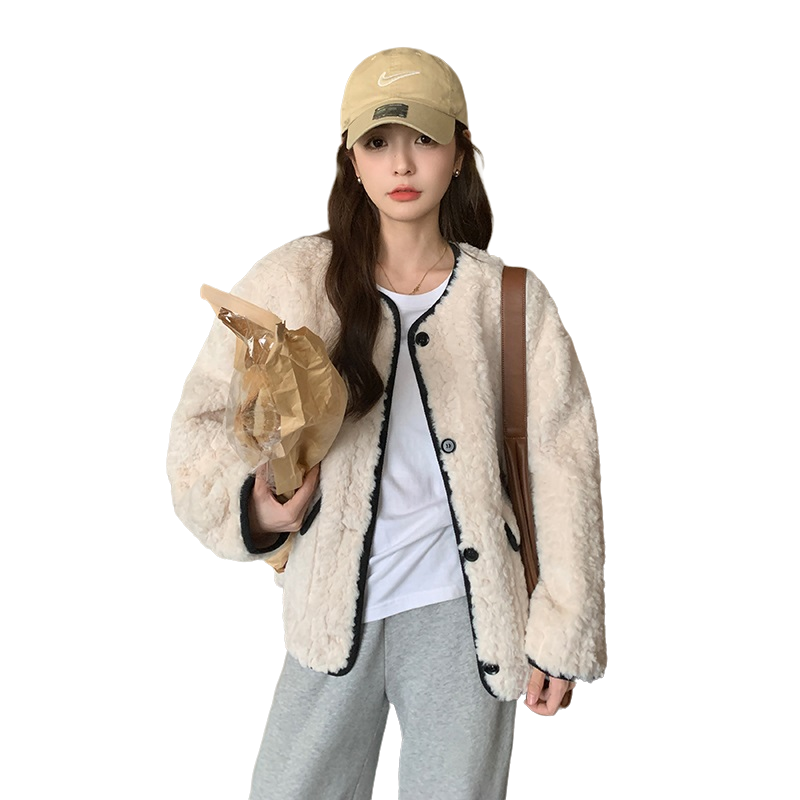 现货款号W1038皮毛一体羊羔毛外套P185K278,女装毛呢外套,2D043