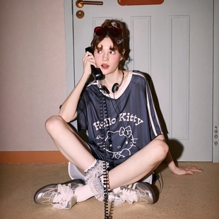 條紋冰雪絲球服家居服套裝 果家同款 睡衣女夏季 HelloKitty聯(lián)名新款