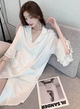 UMA MARA桑蚕丝睡衣女夏季薄款真丝性感男友风衬衫睡裙中袖家居服
